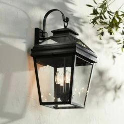 John Timberland Traditional Outdoor Wall Light Fixture Textured Black Lantern 22" Clear Glass for Exterior House Porch Patio Deck