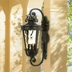 John Timberland Mediterranean Outdoor Wall Light Fixture Textured Black Scroll 27 1/2" Clear Hammered Glass for Porch Patio House -Outdoor Lighting Sales Shop unnamed file 2918