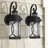 John Timberland Industrial Farmhouse Outdoor Wall Light Fixtures Set of 2 Black 15 1/2" Glass Dusk To Dawn Motion Sensor Exterior