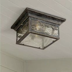 Franklin Iron Works Country Cottage Outdoor Ceiling Light French Bronze Leaf and Vine Motif 11" Clear Seedy Glass for Patio Porch