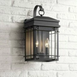 John Timberland Outdoor Wall Light Fixture Textured Black Steel 17" Clear Glass Lantern for Exterior House Porch Patio Deck