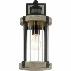 John Timberland Rustic Outdoor Wall Light Fixture Wood Finish Black 15 1/2" Pleated Glass Motion Sensor Exterior House Porch Patio Deck -Outdoor Lighting Sales Shop unnamed file 2986