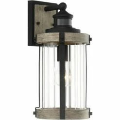 John Timberland Rustic Outdoor Wall Light Fixture Wood Finish Black 15 1/2" Pleated Glass Motion Sensor Exterior House Porch Patio Deck -Outdoor Lighting Sales Shop unnamed file 2988