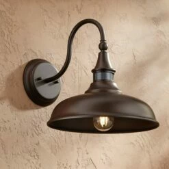 John Timberland Rustic Farmhouse Outdoor Barn Light Fixture Bronze 12 1/2" Dusk to Dawn Motion Sensor Exterior House Porch Patio