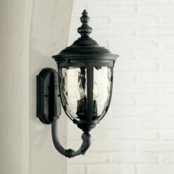 John Timberland Outdoor Wall Light Fixture Textured Black Upbridge Arm 21" Clear Hammered Glass for Exterior Porch Patio