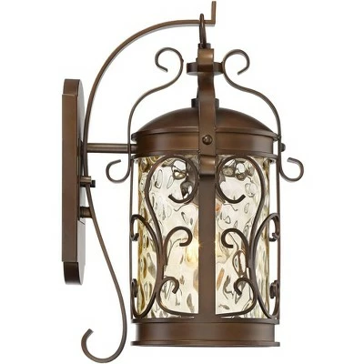 John Timberland Traditional Outdoor Wall Light Fixture Oil Rubbed Bronze Scroll 17 1/2" Amber Hammered Glass for House Porch Patio 8 John Timberland Traditional Outdoor Wall Light Fixture Oil Rubbed Bronze Scroll 17 1/2" Amber Hammered Glass for House Porch Patio - Image 6