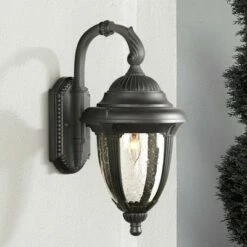 John Timberland Traditional Outdoor Wall Light Fixture Black Carriage Style 18 1/2" Clear Seedy Glass for Exterior House Porch
