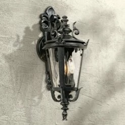 John Timberland Traditional Outdoor Wall Light Fixture Textured Black French 21 3/4" Clear Hammered Glass for Exterior House Porch