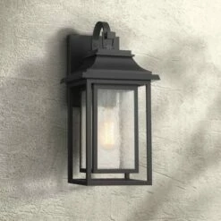 John Timberland Rustic Outdoor Wall Light Fixture Painted Bronze 17 3/4" Seeded Clear Glass Lantern for House Porch Patio Deck