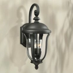 John Timberland Traditional Outdoor Wall Light Fixture Black 22 1/4" Clear Glass Downbridge for Exterior House Porch Patio Deck