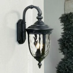 John Timberland Outdoor Wall Light Fixture Textured Black 20 1/2" Hammered Glass Exterior House Patio Porch