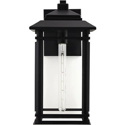 John Timberland Mission Outdoor Wall Light Fixture Matte Black Metal 19" Clear Glass Shade Exterior House Porch Patio Deck Home 5 John Timberland Mission Outdoor Wall Light Fixture Matte Black Metal 19" Clear Glass Shade Exterior House Porch Patio Deck Home - Image 3