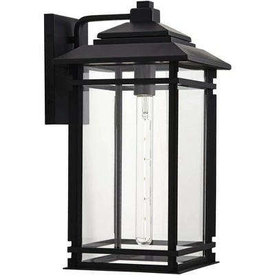 John Timberland Mission Outdoor Wall Light Fixture Matte Black Metal 19" Clear Glass Shade Exterior House Porch Patio Deck Home 6 John Timberland Mission Outdoor Wall Light Fixture Matte Black Metal 19" Clear Glass Shade Exterior House Porch Patio Deck Home - Image 4