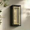 Possini Euro Design Modern Outdoor Wall Light Fixture Mixed Metal Black Brass 14" Double Box Clear Glass for Exterior House Porch
