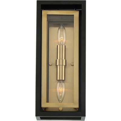 Possini Euro Design Modern Outdoor Wall Light Fixture Mixed Metal Black Brass 14" Double Box Clear Glass for Exterior House Porch 5 Possini Euro Design Modern Outdoor Wall Light Fixture Mixed Metal Black Brass 14" Double Box Clear Glass for Exterior House Porch - Image 3
