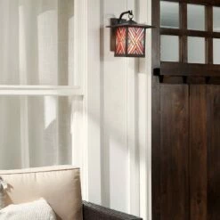 11.75" Stained Glass 1-Light Geometric Bronze Outdoor Lantern Wall Sconce - River of Goods -Outdoor Lighting Sales Shop unnamed file 3253