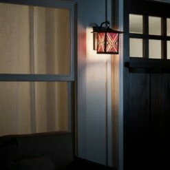 11.75" Stained Glass 1-Light Geometric Bronze Outdoor Lantern Wall Sconce - River of Goods -Outdoor Lighting Sales Shop unnamed file 3254