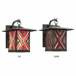 11.75" Stained Glass 1-Light Geometric Bronze Outdoor Lantern Wall Sconce - River of Goods -Outdoor Lighting Sales Shop unnamed file 3255
