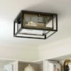 Possini Euro Design Modern Outdoor Ceiling Light Fixture LED Mixed Metal Black Brass 6" Double Box Clear Glass House Porch Patio