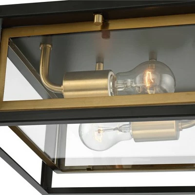 Possini Euro Design Modern Outdoor Ceiling Light Fixture LED Mixed Metal Black Brass 6" Double Box Clear Glass House Porch Patio 4 Possini Euro Design Modern Outdoor Ceiling Light Fixture LED Mixed Metal Black Brass 6" Double Box Clear Glass House Porch Patio - Image 2