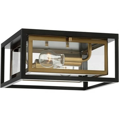 Possini Euro Design Modern Outdoor Ceiling Light Fixture LED Mixed Metal Black Brass 6" Double Box Clear Glass House Porch Patio 5 Possini Euro Design Modern Outdoor Ceiling Light Fixture LED Mixed Metal Black Brass 6" Double Box Clear Glass House Porch Patio - Image 3