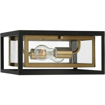 Possini Euro Design Modern Outdoor Ceiling Light Fixture LED Mixed Metal Black Brass 6" Double Box Clear Glass House Porch Patio 6 Possini Euro Design Modern Outdoor Ceiling Light Fixture LED Mixed Metal Black Brass 6" Double Box Clear Glass House Porch Patio - Image 4