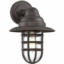 John Timberland Industrial Farmhouse Outdoor Barn Light Wall Fixtures Set of 2 Bronze 13 1/4" Metal Cage Clear Glass for Exterior House -Outdoor Lighting Sales Shop unnamed file 3301