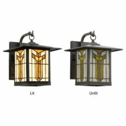 11.75" 1-Light Prairie Craftsman Style Stained Glass Outdoor Lantern Wall Sconce Bronze - River of Goods -Outdoor Lighting Sales Shop unnamed file 3417