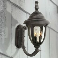 John Timberland Traditional Outdoor Wall Light Fixture Carriage Style Upbridge Black 19 1/8" Seeded Glass for Exterior House Porch