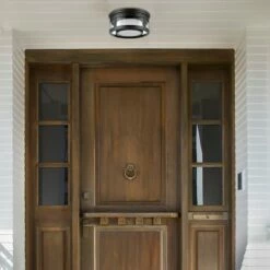 1 Light Brisbane Outdoor Indoor Flush Mount Ceiling with Frosted Glass Shade Matte Black - Globe Electric