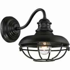 Franklin Iron Works Vintage Industrial Outdoor Barn Wall Light Fixtures Set of 2 Black Iron 9" Gooseneck Arm Glass Exterior House -Outdoor Lighting Sales Shop unnamed file 3440