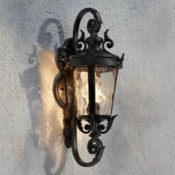 John Timberland Traditional Outdoor Wall Light Fixture Black Steel Scroll 19" Clear Hammered Glass for Exterior House Porch Patio