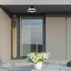 1 Light Brisbane Outdoor Indoor Flush Mount Ceiling with Frosted Glass Shade Matte Black - Globe Electric -Outdoor Lighting Sales Shop unnamed file 345