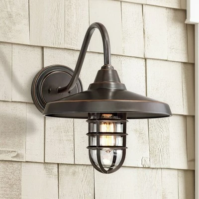 John Timberland Industrial Outdoor Barn Light Wall Fixture Painted Bronze Cage 16 3/4" Clear Glass for Exterior House Porch Patio 3 John Timberland Industrial Outdoor Barn Light Wall Fixture Painted Bronze Cage 16 3/4" Clear Glass for Exterior House Porch Patio