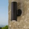 Possini Euro Design Modern Outdoor Wall Light Fixture Black 11 3/4" Cylinder Up Down Exterior House Porch Patio