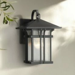 John Timberland Mission Outdoor Wall Light Fixture Painted Bronze 10 1/2" Seeded Clear Glass Lantern for House Porch Patio Deck