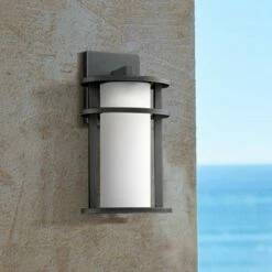 John Timberland Modern Outdoor Wall Light Fixture LED Black 13" Caged White Frosted Glass for Exterior House Porch Patio Deck