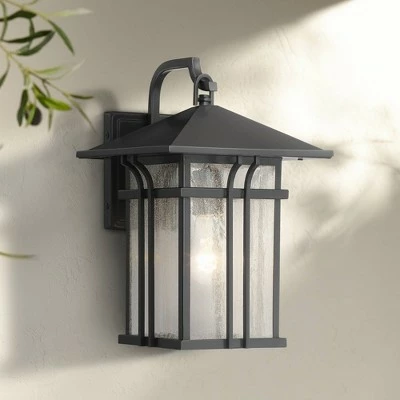 John Timberland Mission Outdoor Wall Light Fixture Painted Bronze 14" Seeded Clear Glass Lantern for House Porch Patio Deck 3 John Timberland Mission Outdoor Wall Light Fixture Painted Bronze 14" Seeded Clear Glass Lantern for House Porch Patio Deck