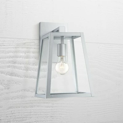 John Timberland Modern Outdoor Wall Light Fixture Sleek Silver Steel 13" Clear Glass for Exterior House Porch Patio Deck 1 John Timberland Modern Outdoor Wall Light Fixture Sleek Silver Steel 13" Clear Glass for Exterior House Porch Patio Deck