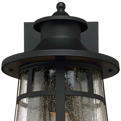 John Timberland Outdoor Wall Light Fixtures Set of 2 Cast Iron Black 15" Clear Seedy Glass for Exterior House Porch Patio Deck 4 John Timberland Outdoor Wall Light Fixtures Set of 2 Cast Iron Black 15" Clear Seedy Glass for Exterior House Porch Patio Deck - Image 2