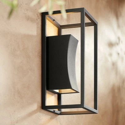 Possini Euro Design Modern Outdoor Wall Light Fixture LED Textured Black Box 14" Sanded Glass Up Down for House Porch Patio Deck 3 Possini Euro Design Modern Outdoor Wall Light Fixture LED Textured Black Box 14" Sanded Glass Up Down for House Porch Patio Deck