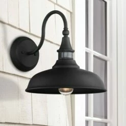 John Timberland Farmhouse Outdoor Barn Light Fixture Black 12 1/2" Dusk To Dawn Motion Sensor Exterior House Porch Patio Outside