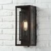 Possini Euro Design Modern Outdoor Wall Light Fixture Bronze Double Box 15 1/2" Clear Glass Exterior House Deck
