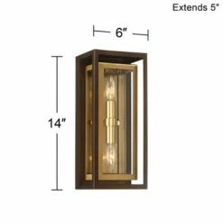 Possini Euro Design Modern Outdoor Wall Light Fixture Oil Rubbed Bronze Brass 14" Double Box for Exterior House Porch Patio Deck -Outdoor Lighting Sales Shop unnamed file 3675