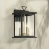Possini Euro Design Modern Outdoor Wall Light Fixture Black Gold 14" Clear Glass for Exterior House Porch Patio Deck