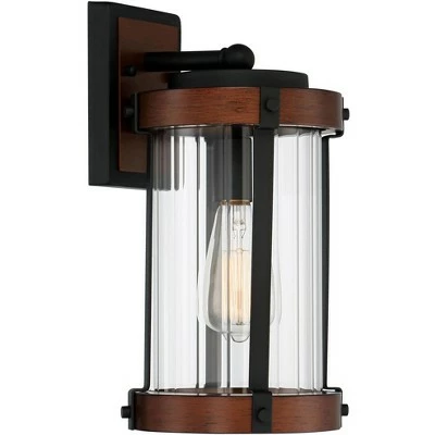 John Timberland Modern Rustic Outdoor Wall Light Fixture Black Aluminum Dark Wood Finish 13 3/4" Clear Glass Exterior House Porch Patio 6 John Timberland Modern Rustic Outdoor Wall Light Fixture Black Aluminum Dark Wood Finish 13 3/4" Clear Glass Exterior House Porch Patio - Image 4