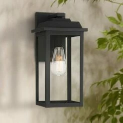 John Timberland Traditional Outdoor Wall Light Fixture Textured Black Metal 15 1/4" Clear Glass Panel Exterior House Porch Patio