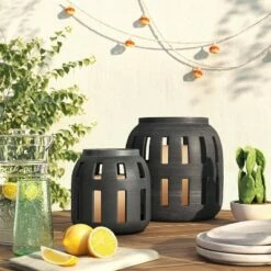 Ceramic Earthenware Cutout Design Outdoor Lantern Black - Opalhouse™