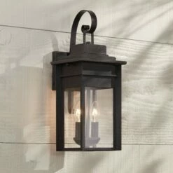 Franklin Iron Works Traditional Outdoor Wall Light Fixture Lantern Black Specked Gray 17" Clear Glass Panels for House Porch Patio