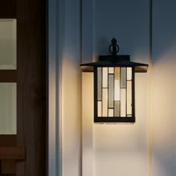 11.75" Stained Glass 1-Light Prairie Style Outdoor Wall Lantern Sconce Oil-Rubbed Bronze - River of Goods